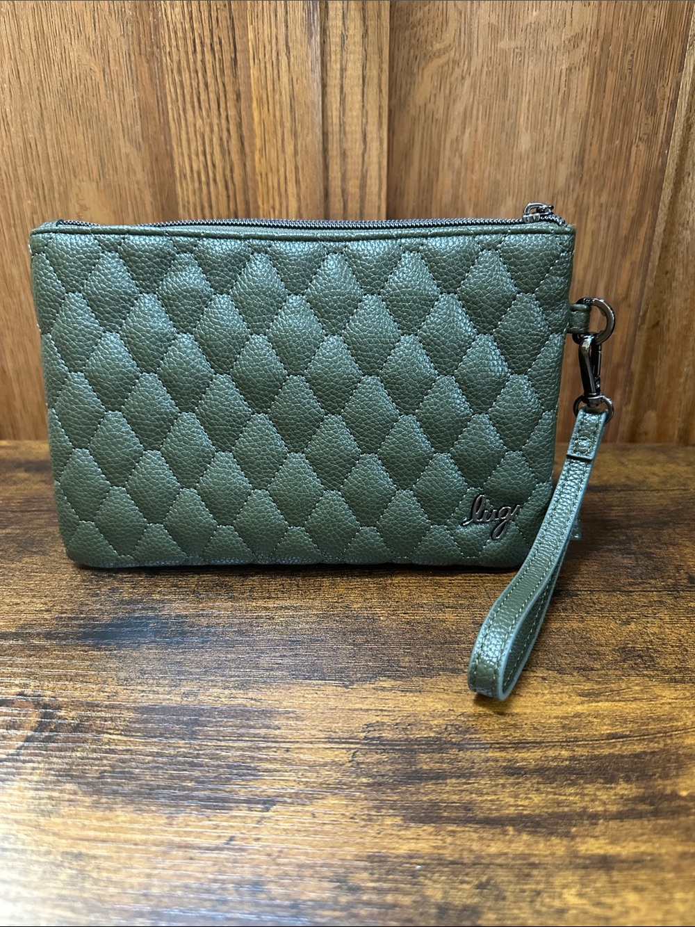 Lug Peekaboo- Quilted Olive Green Wristlet Clutch/Crissbody